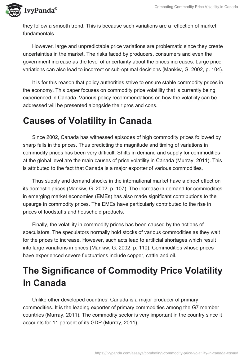 Combating Commodity Price Volatility in Canada. Page 2