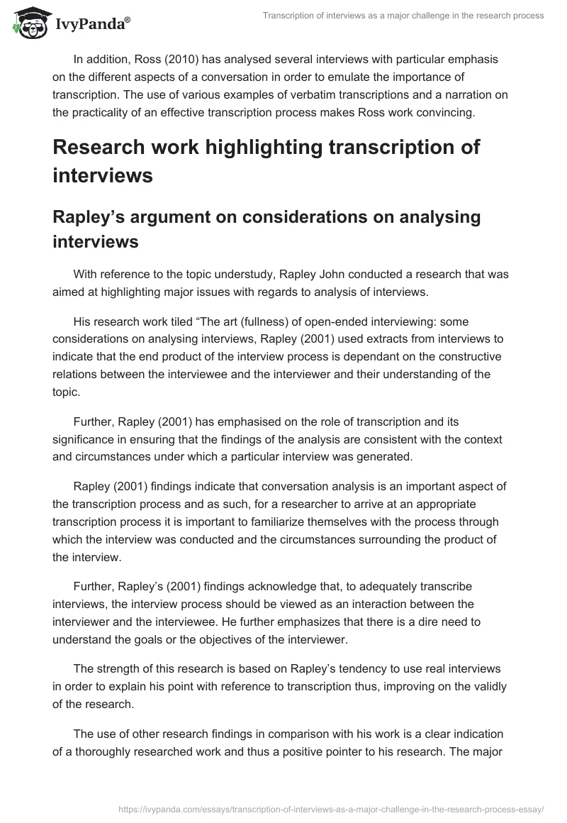 Transcription of interviews as a major challenge in the research process. Page 2