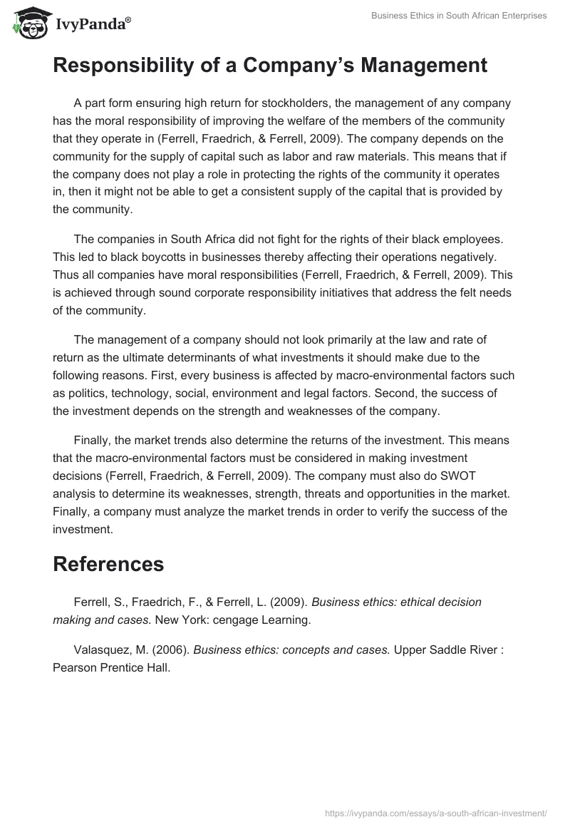 Business Ethics in South African Enterprises. Page 4