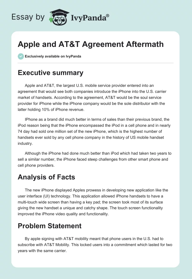 Apple and AT&T Agreement Aftermath. Page 1