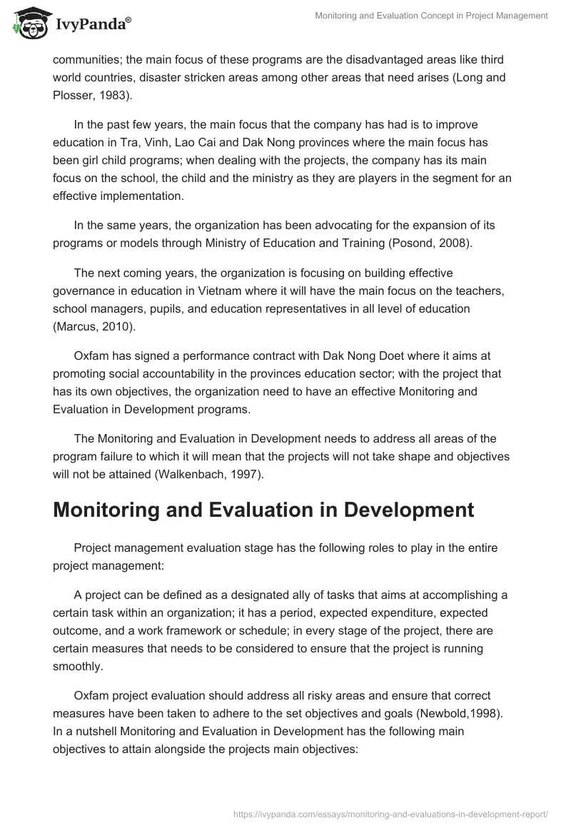 Monitoring and Evaluation Concept in Project Management. Page 2