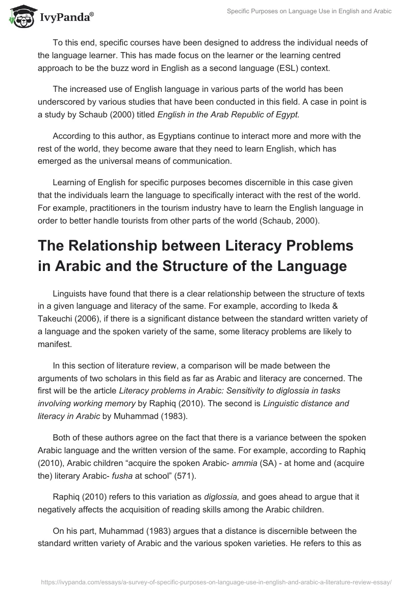 Specific Purposes on Language Use in English and Arabic. Page 3