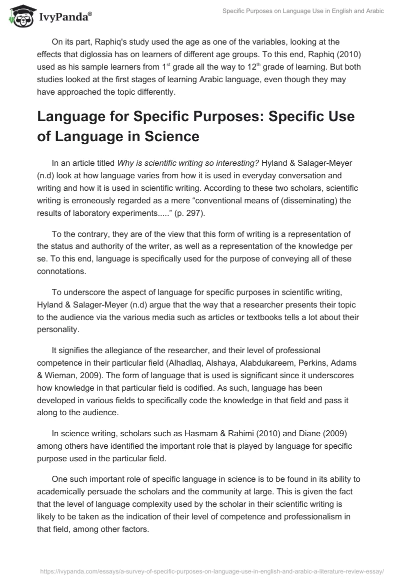 Specific Purposes on Language Use in English and Arabic. Page 5