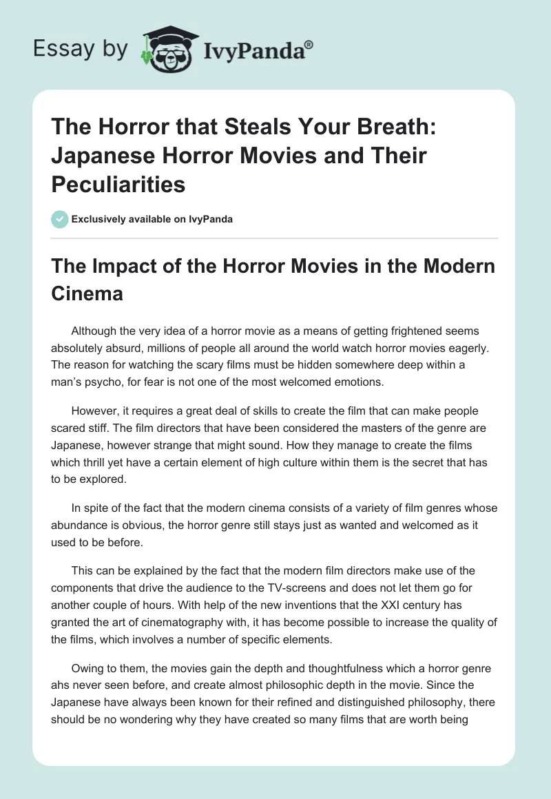 The Horror that Steals Your Breath: Japanese Horror Movies and Their Peculiarities. Page 1