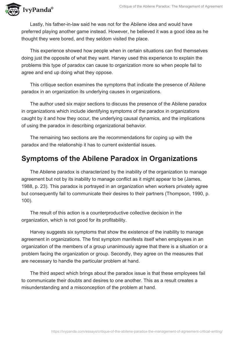Critique of the Abilene Paradox: The Management of Agreement. Page 3