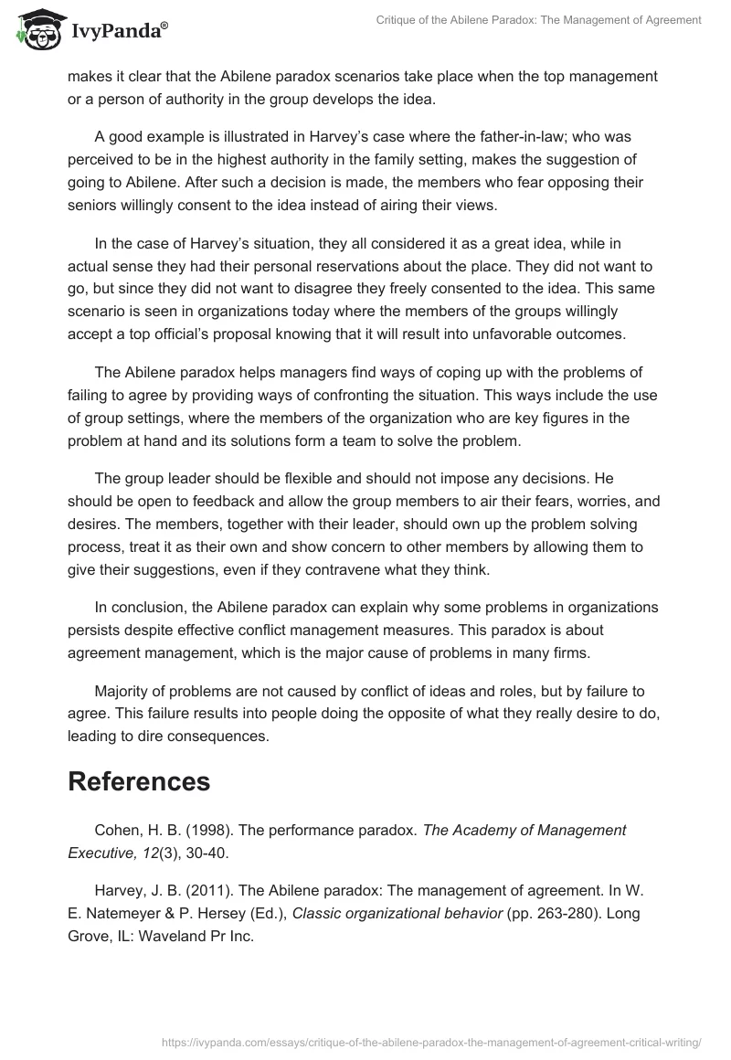 Critique of the Abilene Paradox: The Management of Agreement. Page 5
