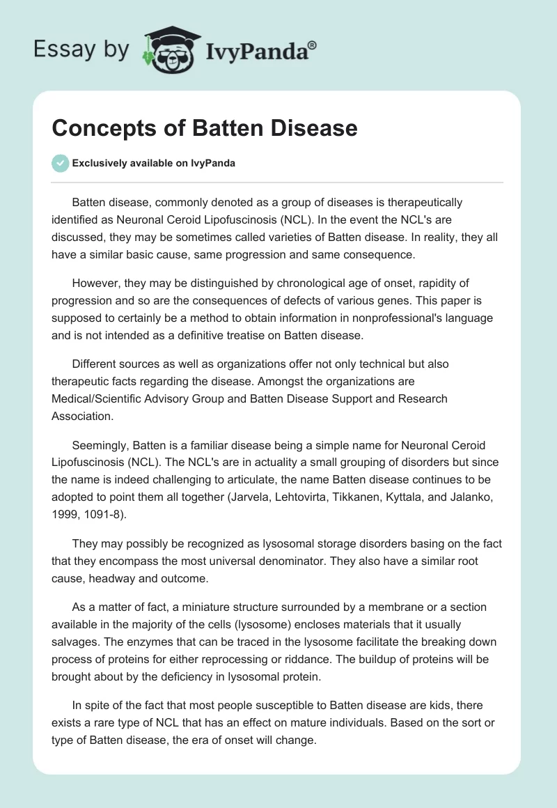 Concepts of Batten Disease. Page 1