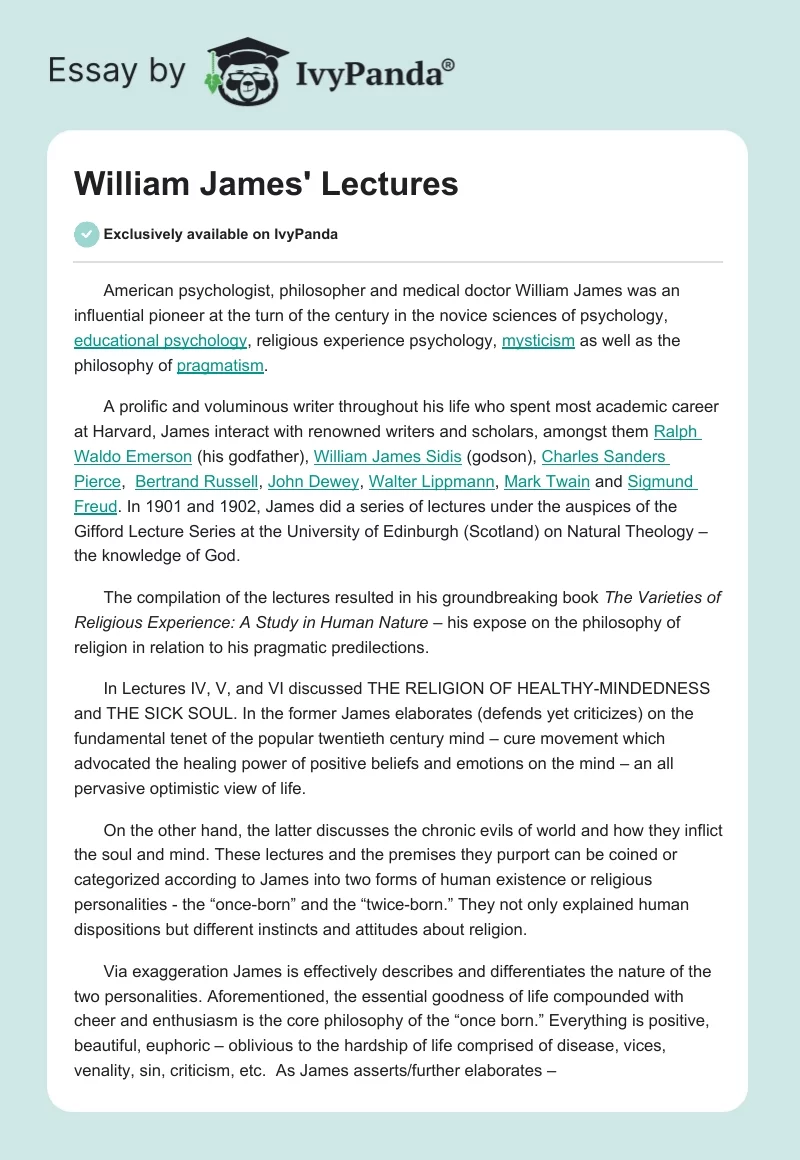 William James' Lectures. Page 1