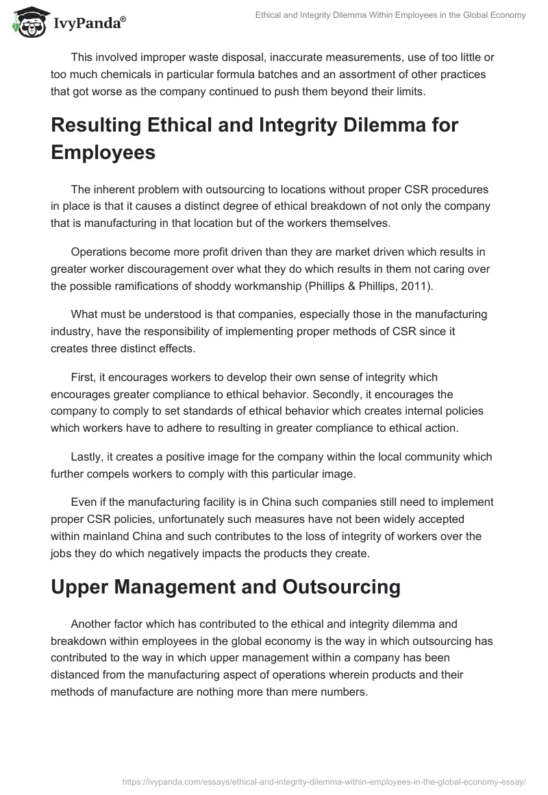 Ethical and Integrity Dilemma Within Employees in the Global Economy. Page 3