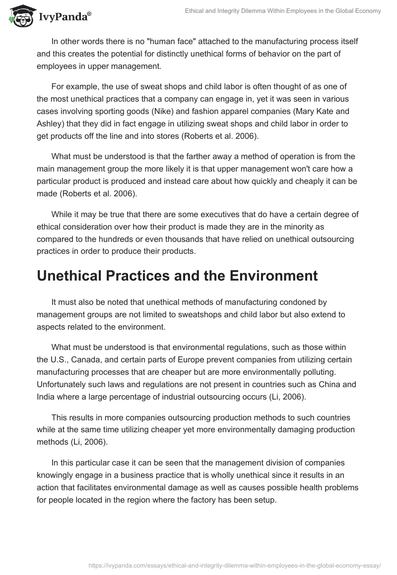 Ethical and Integrity Dilemma Within Employees in the Global Economy. Page 4