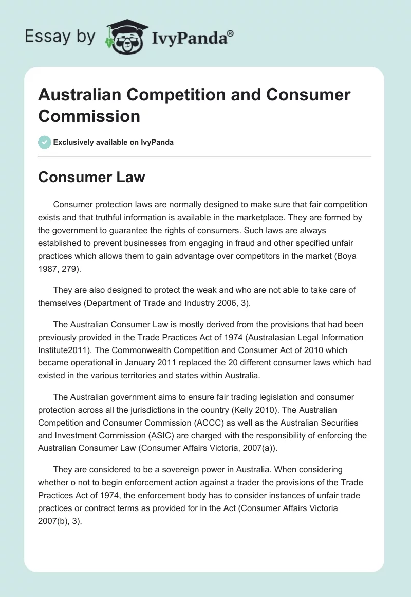 Australian Competition and Consumer Commission. Page 1