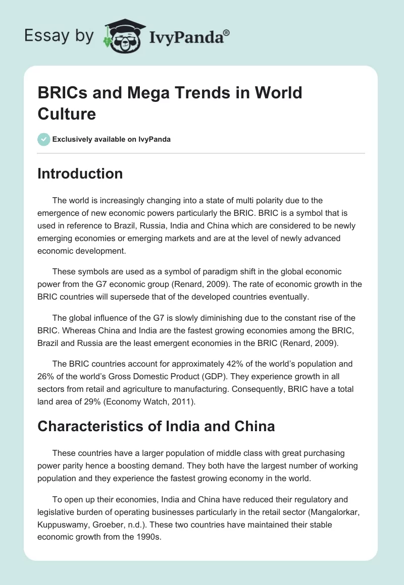 BRICs and Mega Trends in World Culture. Page 1