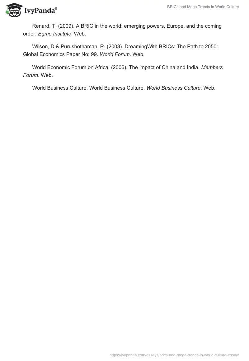 BRICs and Mega Trends in World Culture. Page 5