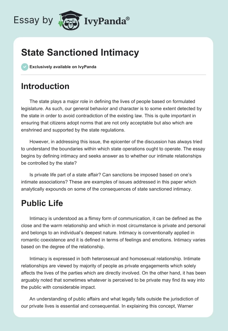 State Sanctioned Intimacy. Page 1