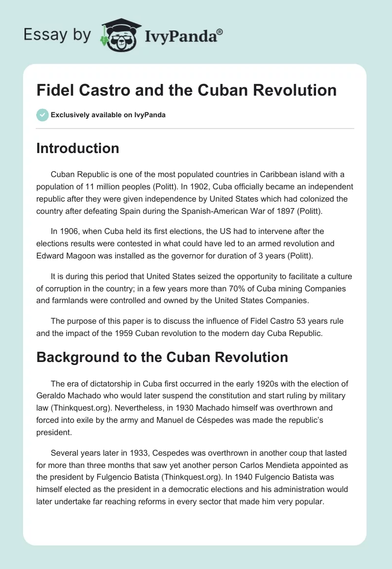 Fidel Castro and the Cuban Revolution. Page 1