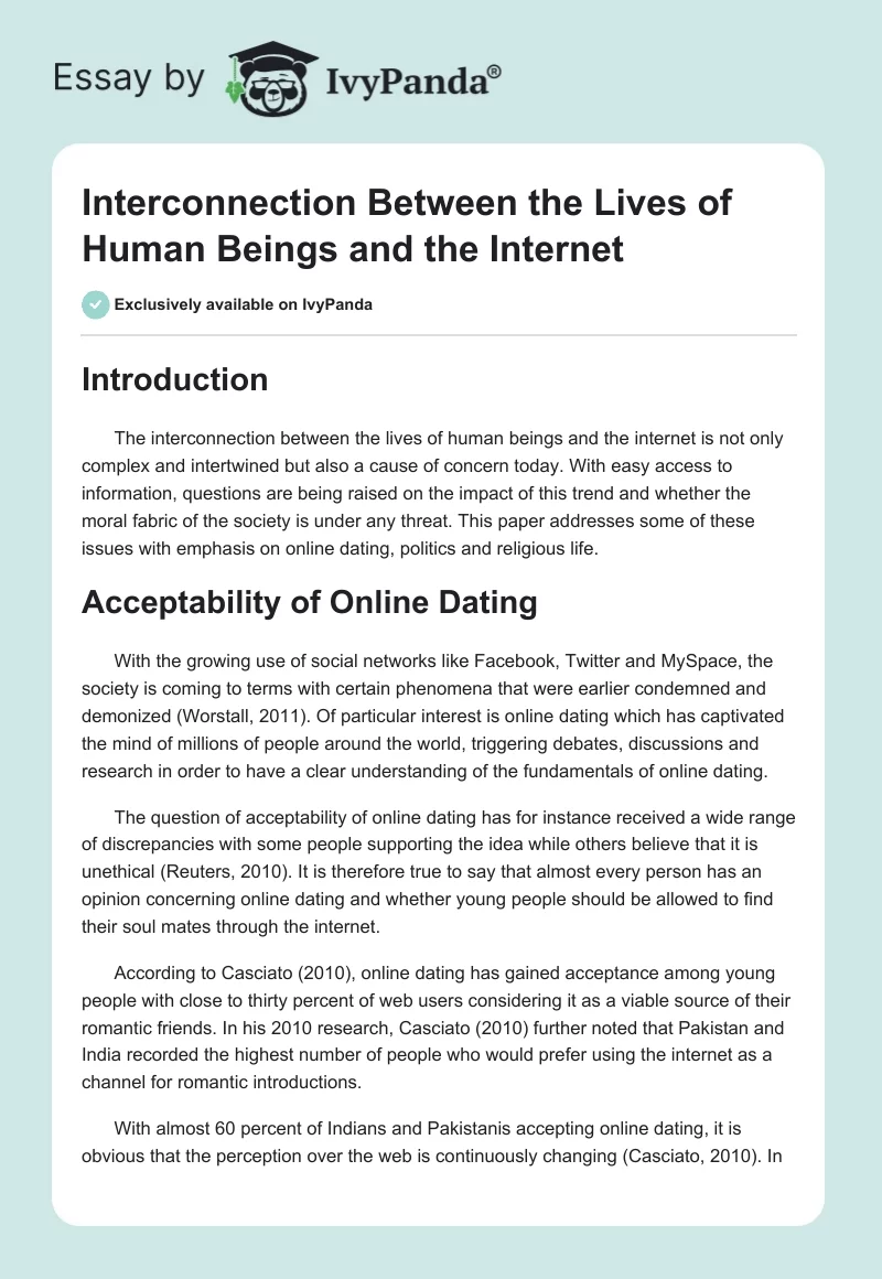 Interconnection Between the Lives of Human Beings and the Internet. Page 1