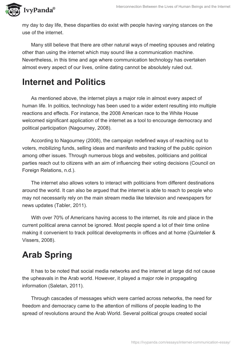 Interconnection Between the Lives of Human Beings and the Internet. Page 2