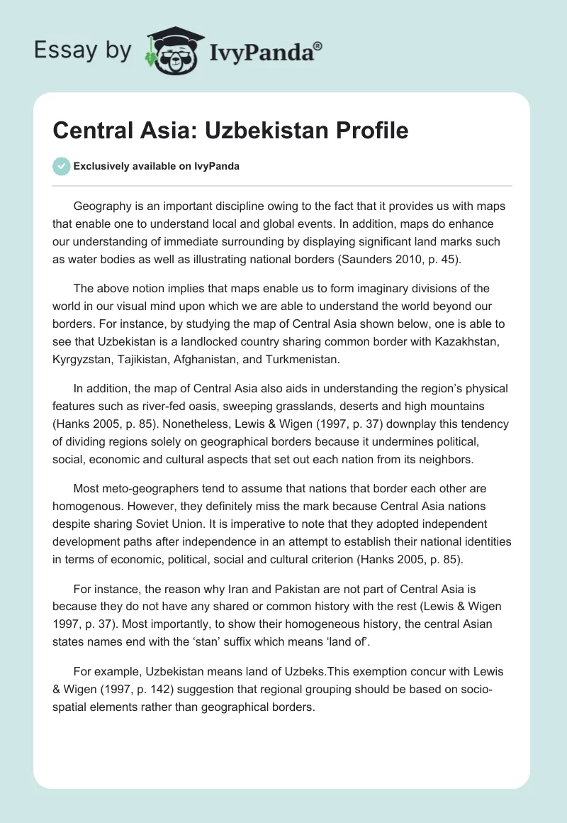 Central Asia: Uzbekistan Profile. Page 1