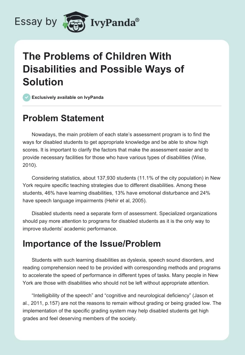 The Problems of Children With Disabilities and Possible Ways of Solution. Page 1