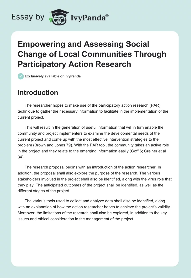 Empowering and Assessing Social Change of Local Communities Through Participatory Action Research. Page 1