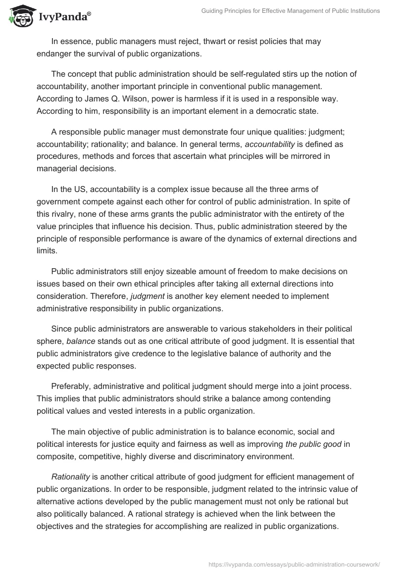 Guiding Principles for Effective Management of Public Institutions. Page 2