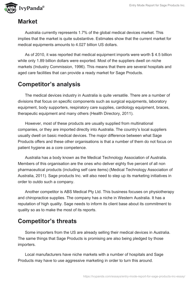 Entry Mode Report for Sage Products Inc.. Page 5