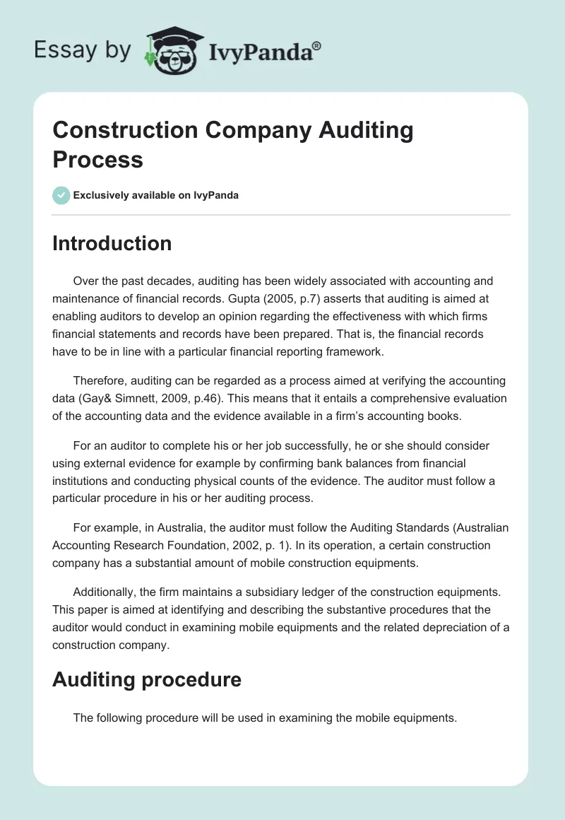 Construction Company Auditing Process. Page 1
