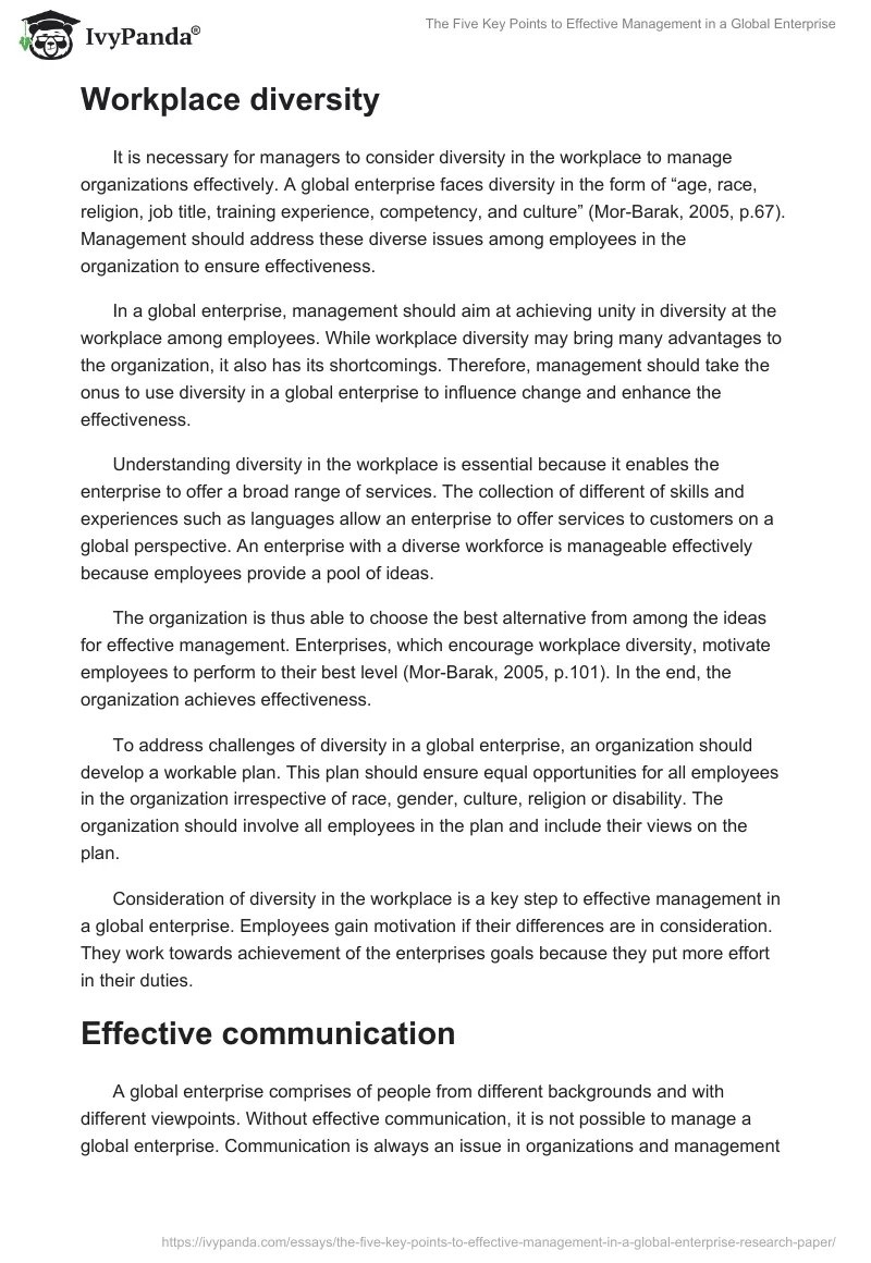 The Five Key Points to Effective Management in a Global Enterprise. Page 2