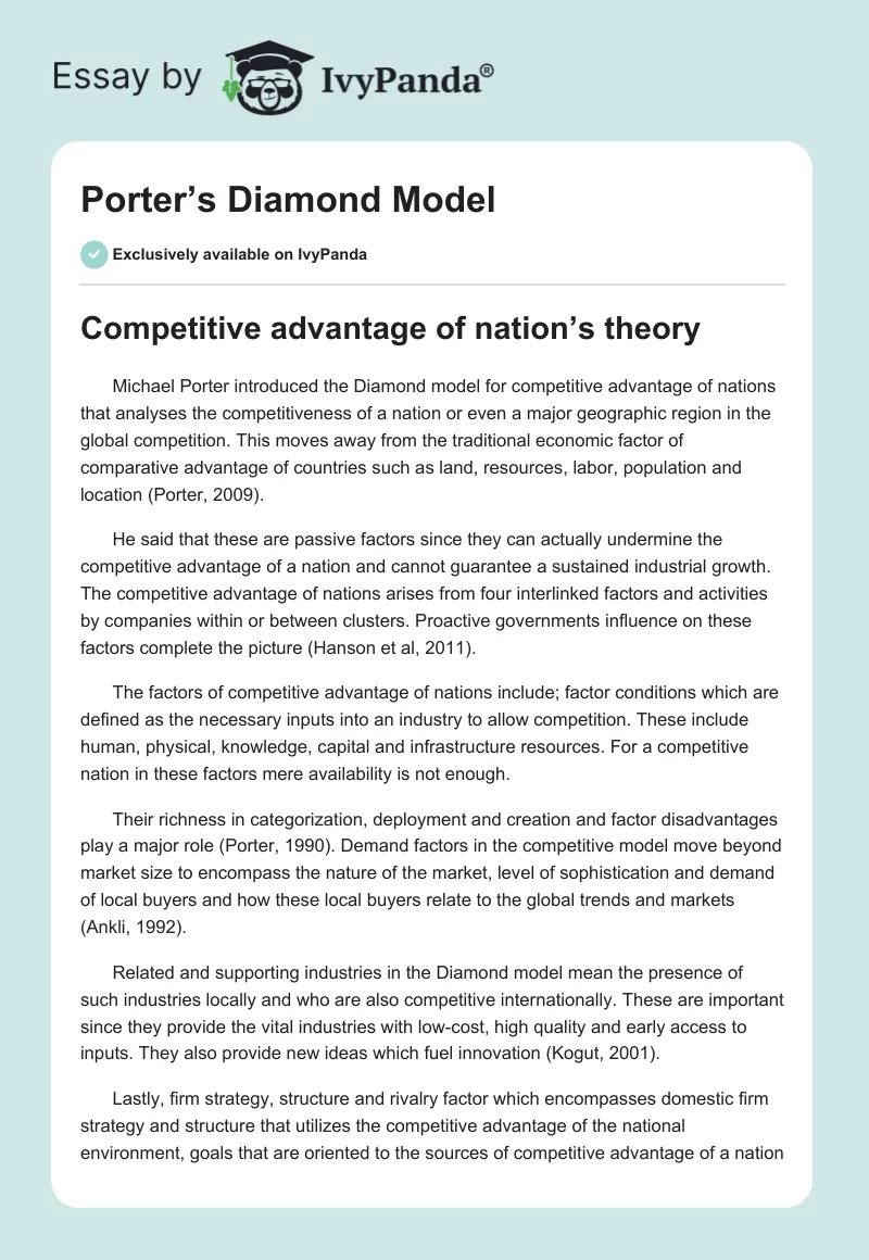 Porter’s Diamond Model. Page 1