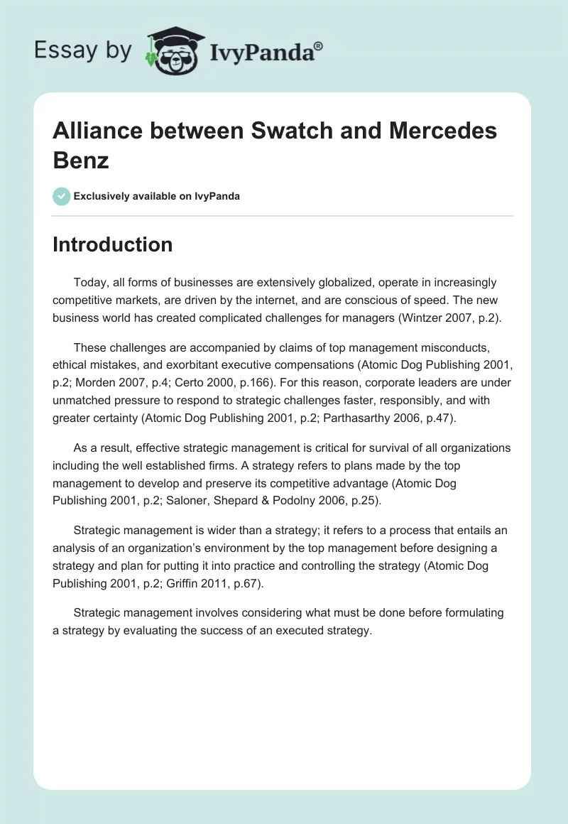 Alliance between Swatch and Mercedes Benz. Page 1