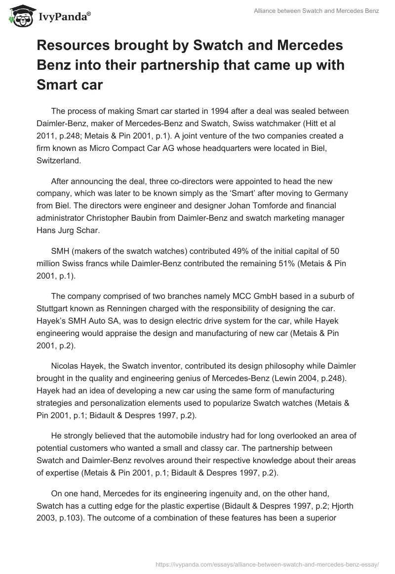 Alliance between Swatch and Mercedes Benz. Page 2