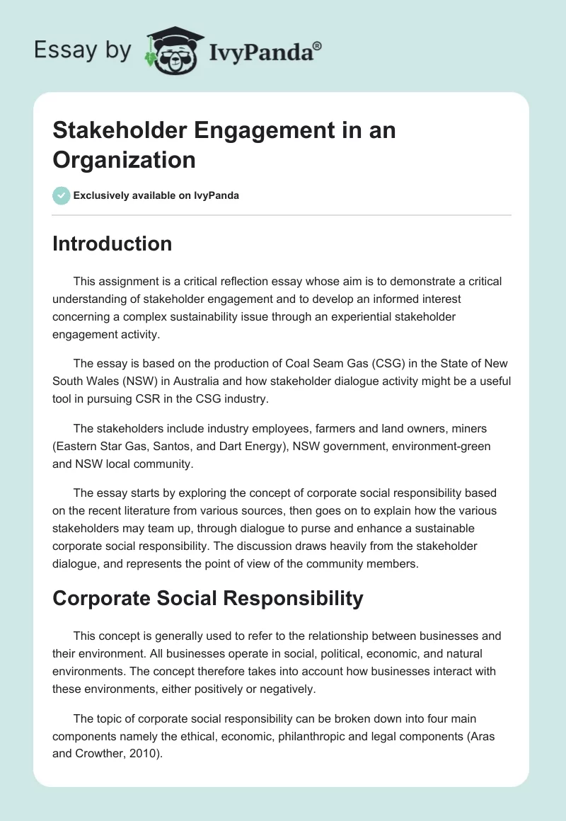 Stakeholder Engagement in an Organization. Page 1