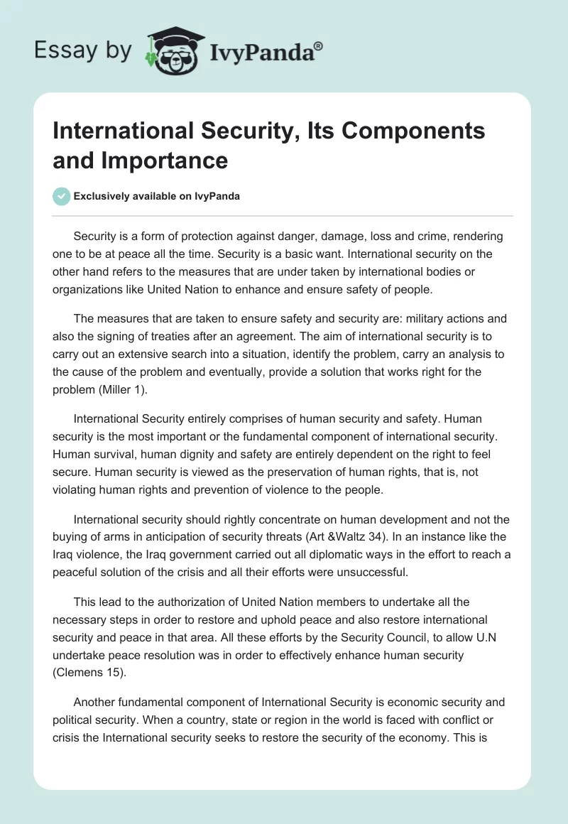 International Security, Its Components and Importance. Page 1