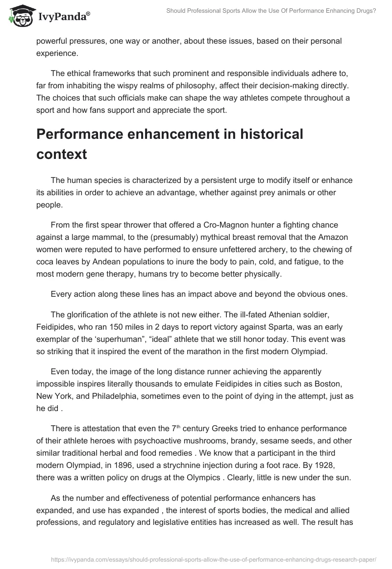 Should Professional Sports Allow the Use of Performance Enhancing Drugs?. Page 2