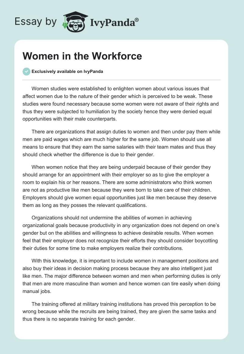 Women in the Workforce. Page 1