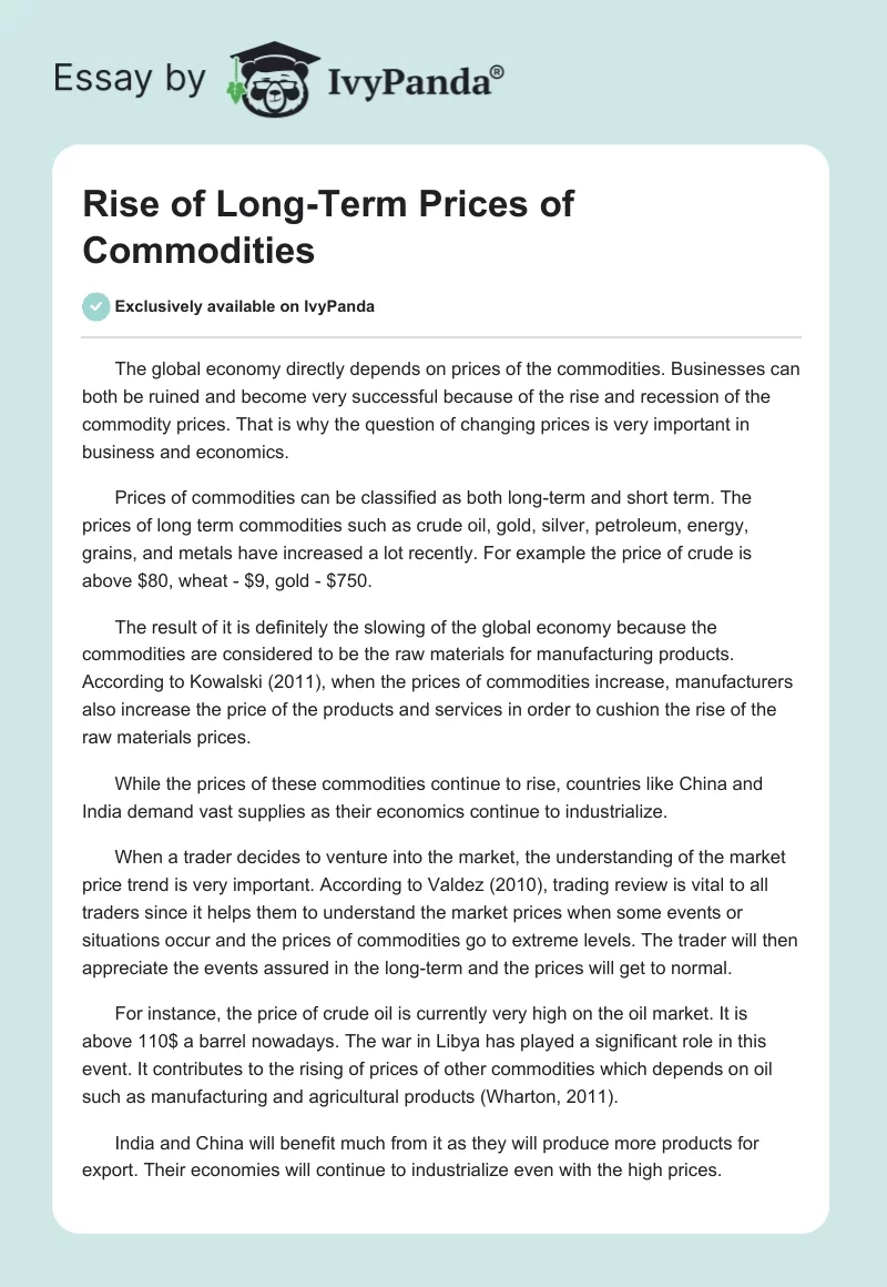 Rise of Long-Term Prices of Commodities. Page 1