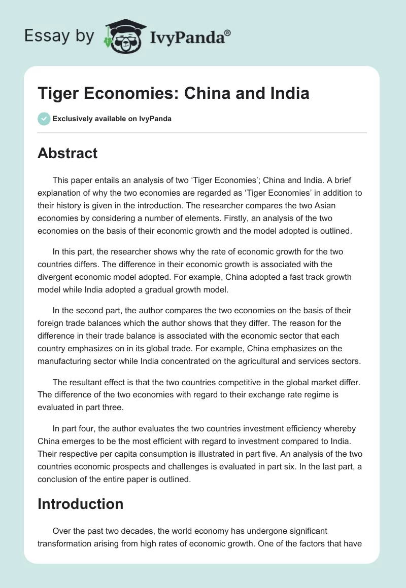 Tiger Economies: China and India. Page 1