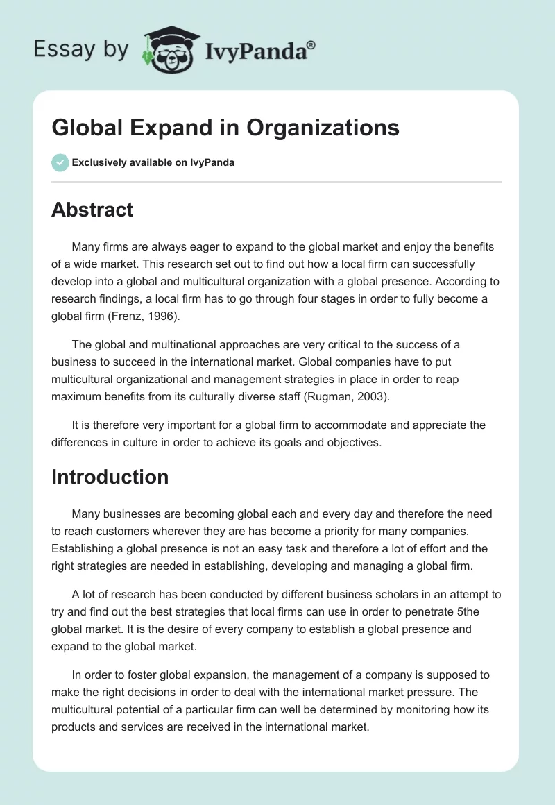 Global Expand in Organizations. Page 1