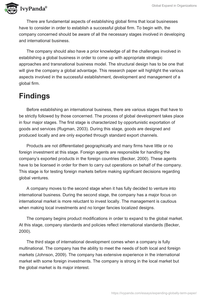 Global Expand in Organizations. Page 2