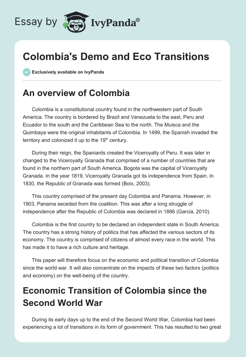 Colombia's Demo and Eco Transitions. Page 1