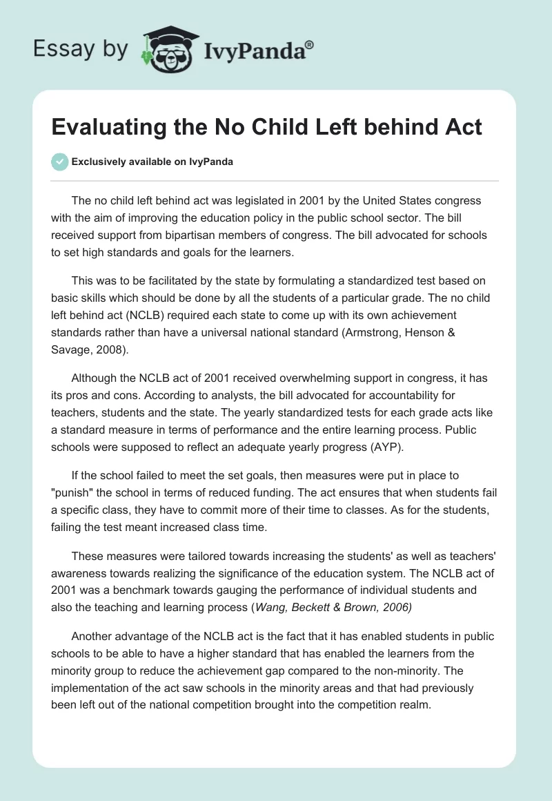 Evaluating the No Child Left behind Act. Page 1