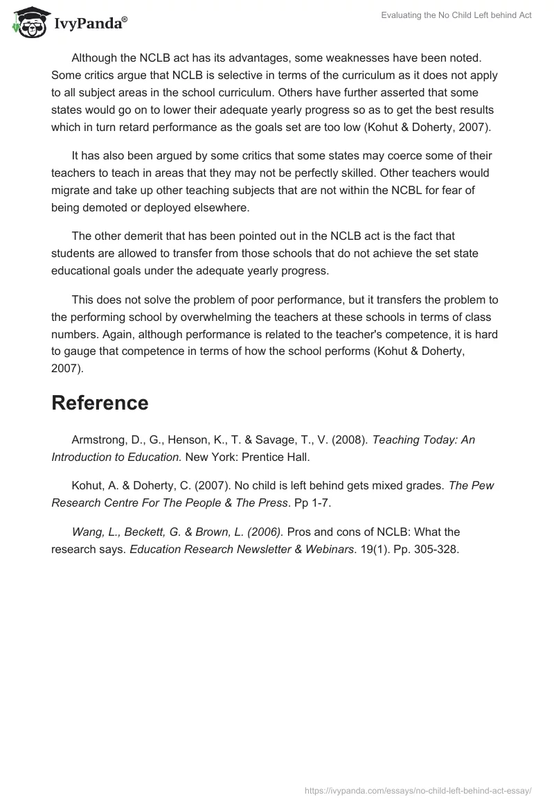 Evaluating the No Child Left behind Act. Page 2