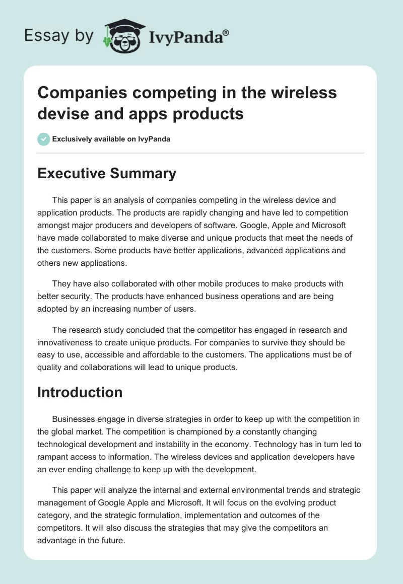 Companies competing in the wireless devise and apps products. Page 1