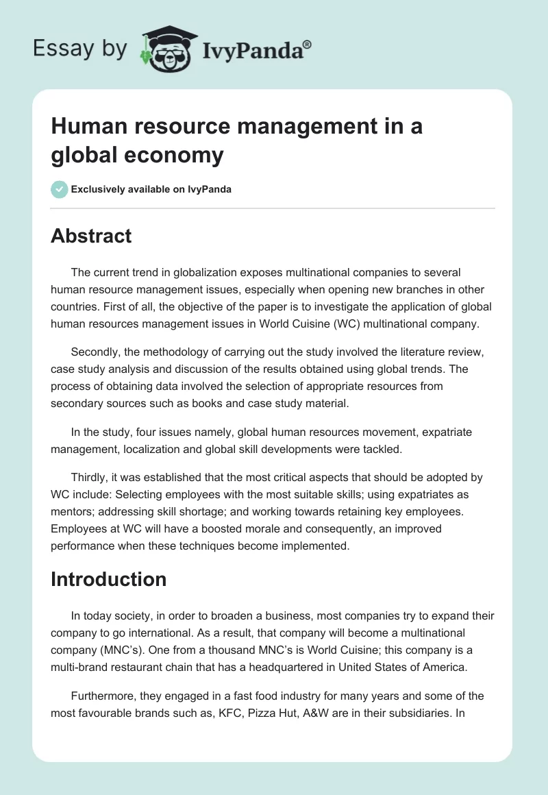 Human resource management in a global economy. Page 1