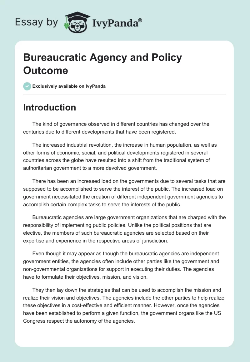 Bureaucratic Agency and Policy Outcome. Page 1