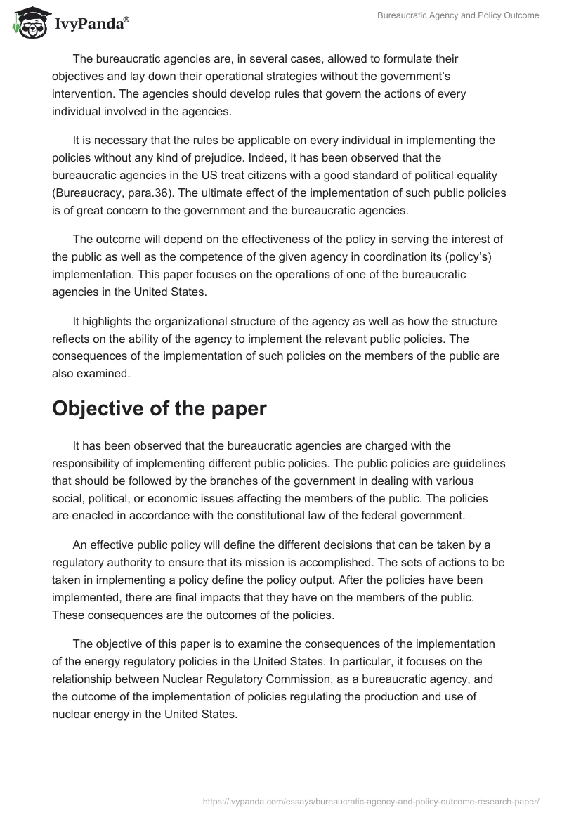 Bureaucratic Agency and Policy Outcome. Page 2
