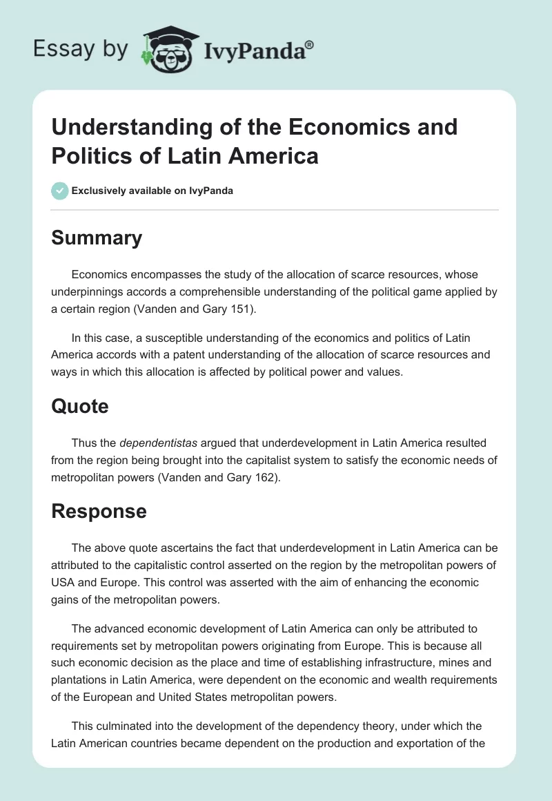 Understanding of the Economics and Politics of Latin America. Page 1