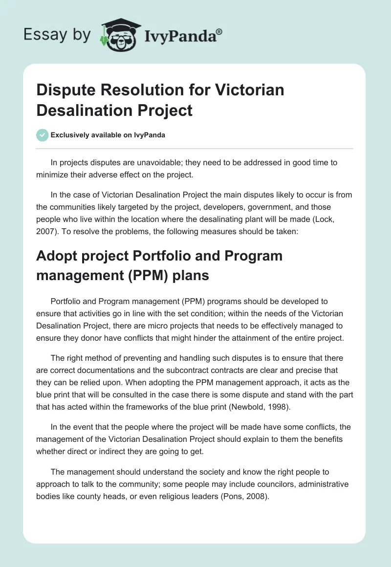 Dispute Resolution for Victorian Desalination Project. Page 1