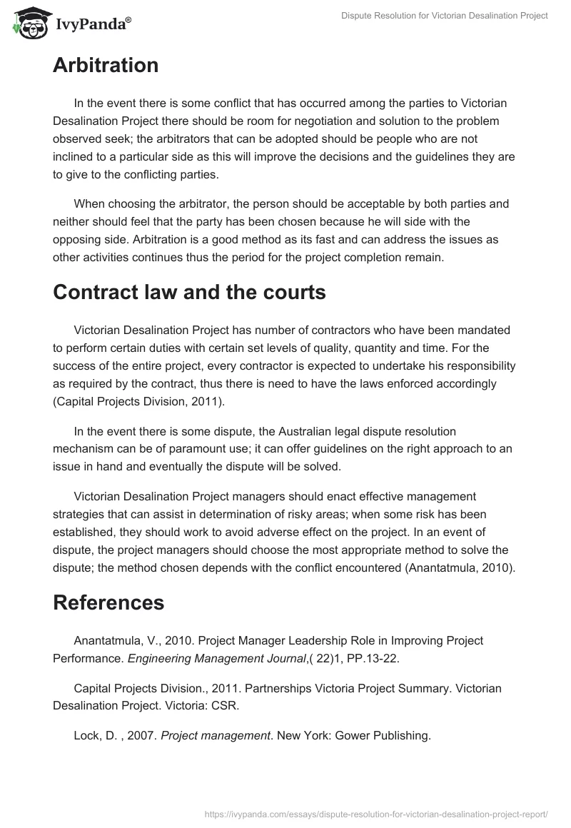 Dispute Resolution for Victorian Desalination Project. Page 2