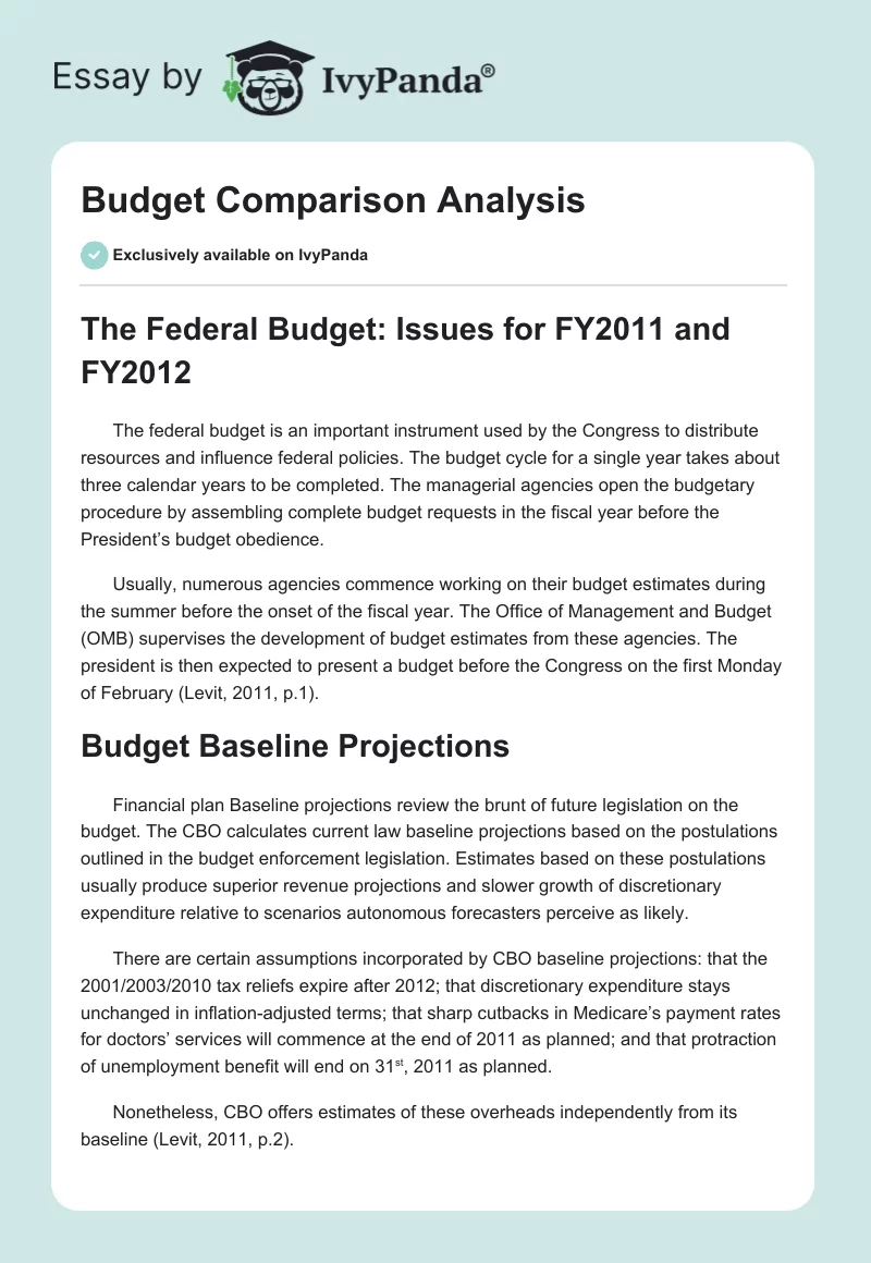 Budget Comparison Analysis. Page 1